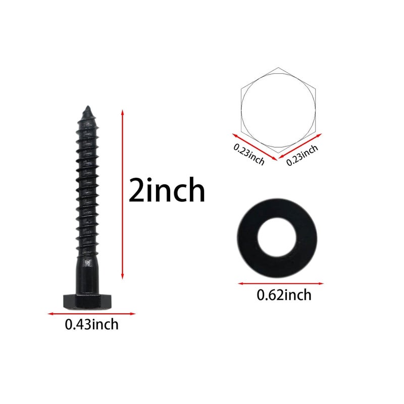 Evecad Store 25PCS 1/4" x 2" Hex Head Lag Screws, Stainless Steel Black Lag Bolts, Heavy Duty Lag Bolts, Washers Included - Image 2